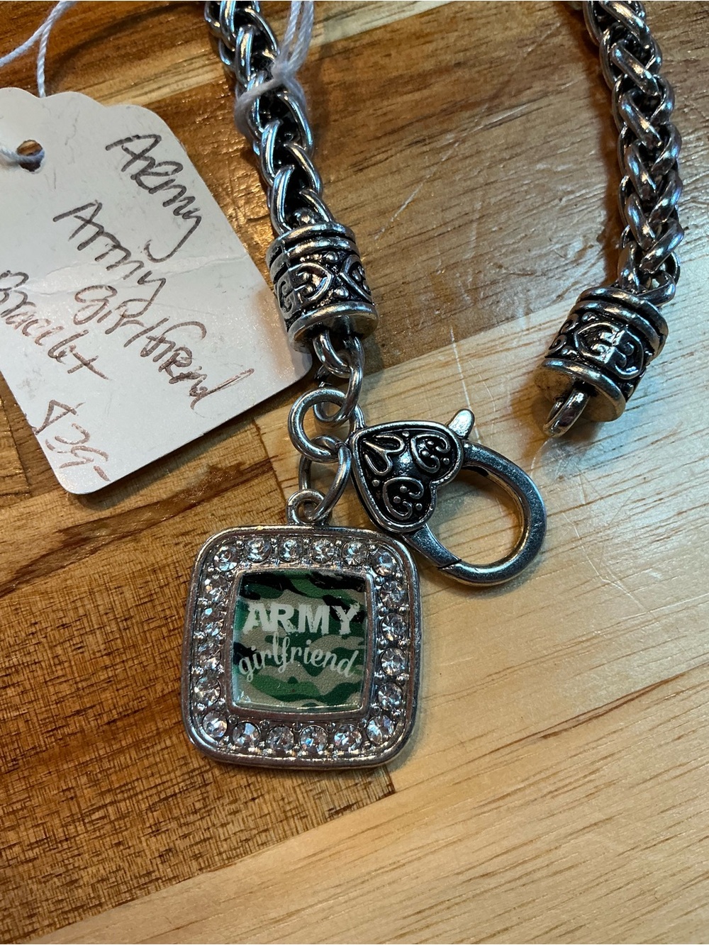 Army Girlfriend Camouflage Charm Bracelet - Silver Tone